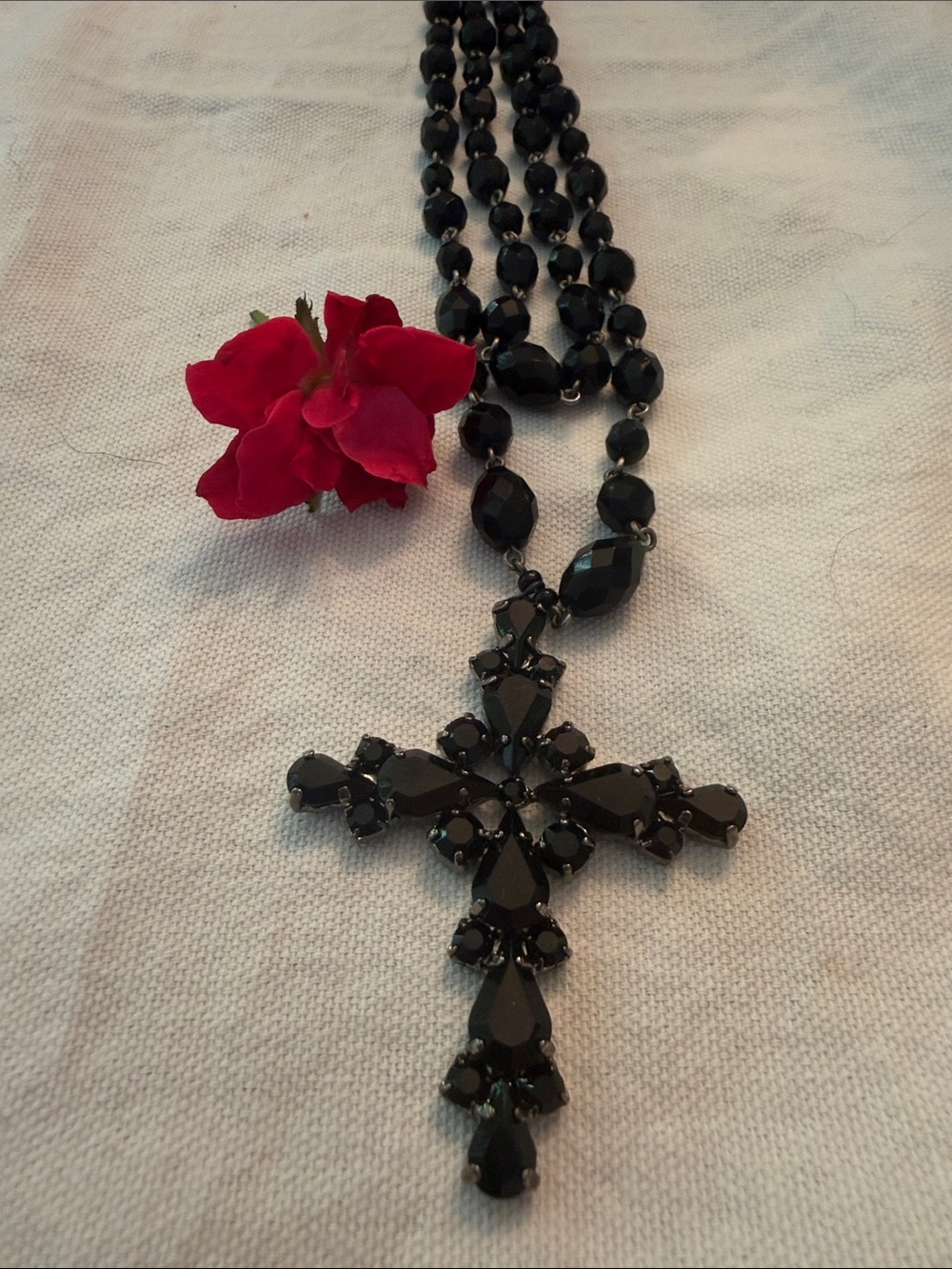 Vintage Nicole Butler Black Onyx Cross Pendant Necklace Made in England